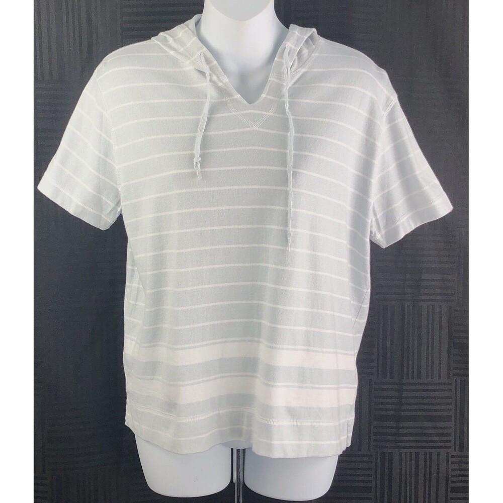 Jone NY Hoodie T-Shirt PL Gray/Wht Stripe Short Sleeve Hi-Lo Beach Coastal Boho